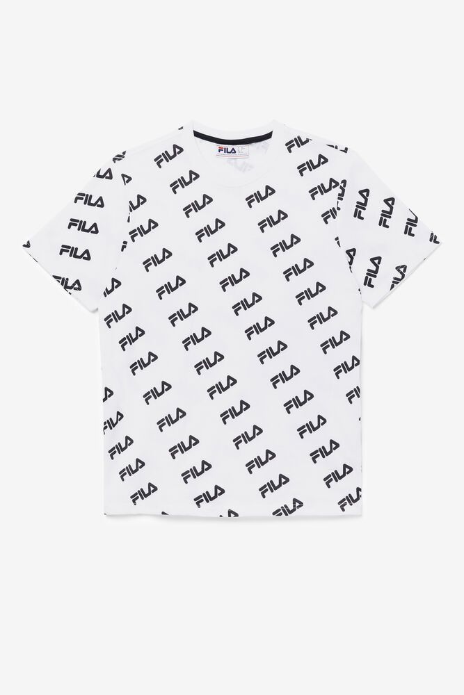 Fila T-Shirt Mens White - Diagonal Logo - Philippines 6739842-YW